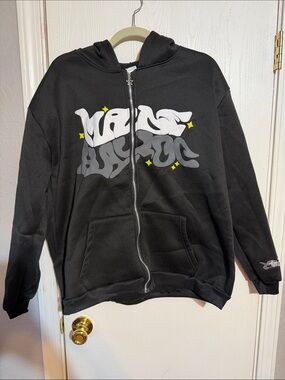 Black Graphic Zip-Up Hoodie Jacket for Men